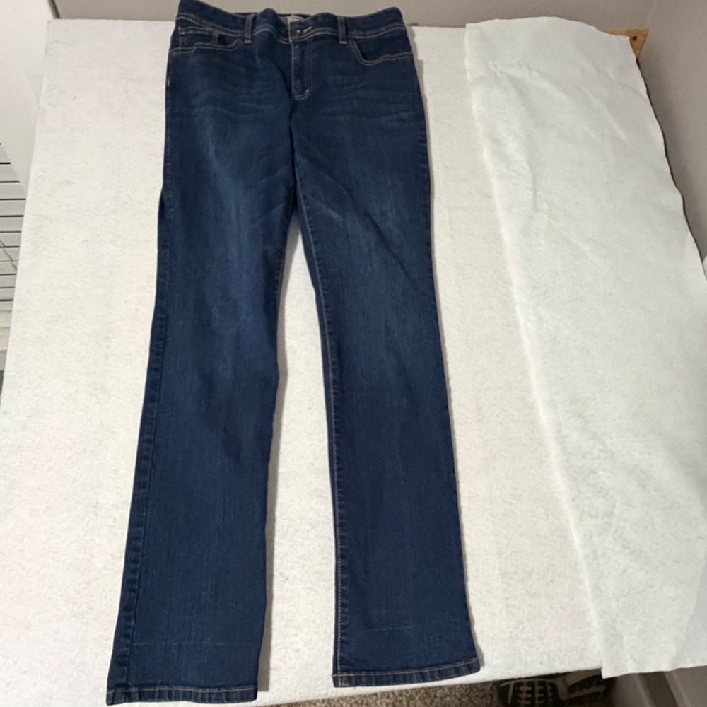 Chicos So Slimming Girlfriend Jeans Dark Wash Straight Leg Size 1 Regular Blue